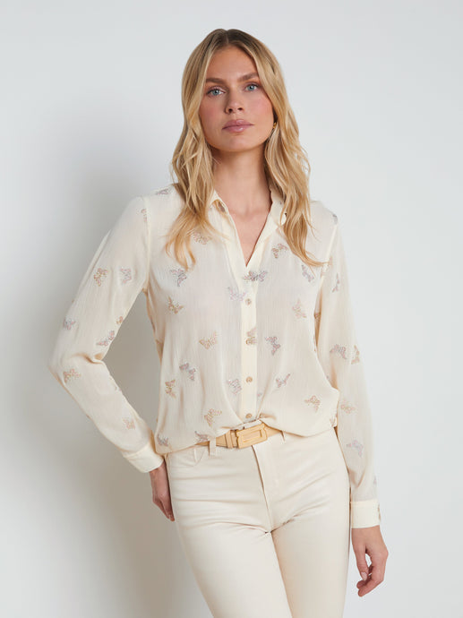 Laurent Embroidered Blouse Ecru Multi Small Butterfly