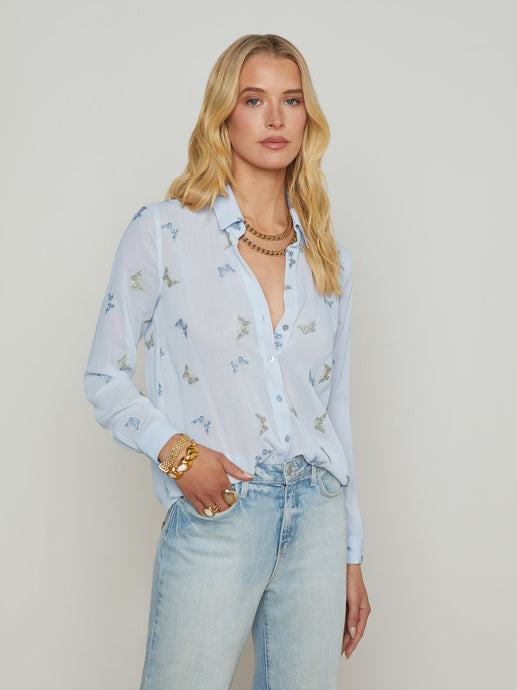 Laurent Blouse Light Blue Fog Butterfly