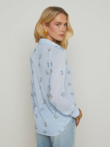 Laurent Blouse Light Blue Fog Butterfly