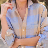 Eileen Button-Up Shirt Blue and Camel Check