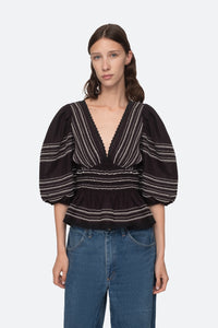 Mable Cambric Puff Sleeve Top Black