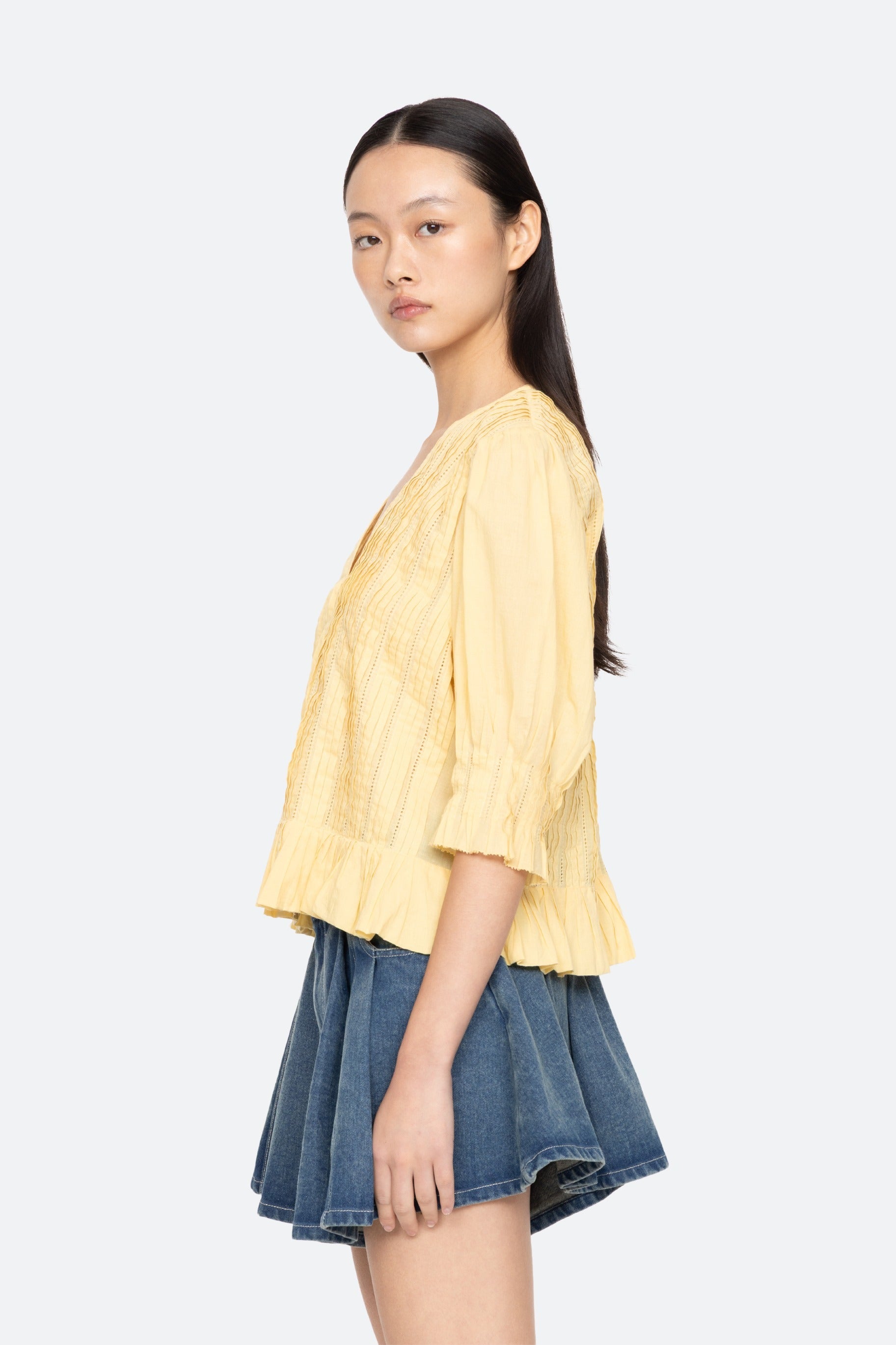 ALBERTE SOLID BUBBLE SLV BLOUSE (D1)