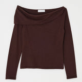 MV Off Shoulder Long  Sleeve Tee Brown