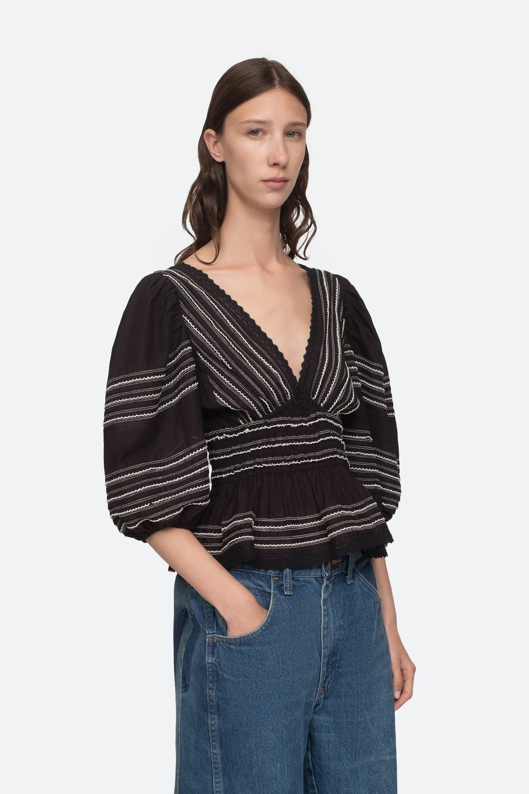 Mable Cambric Puff Sleeve Top Black