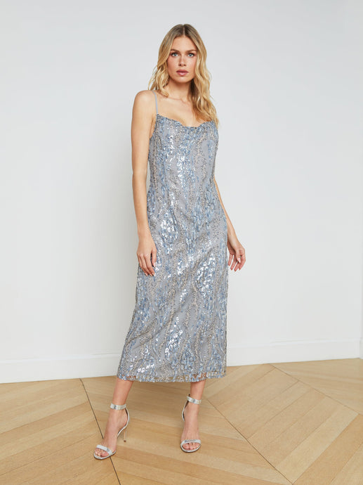 Achilles Dress Silver/Blue Abstract Sequins