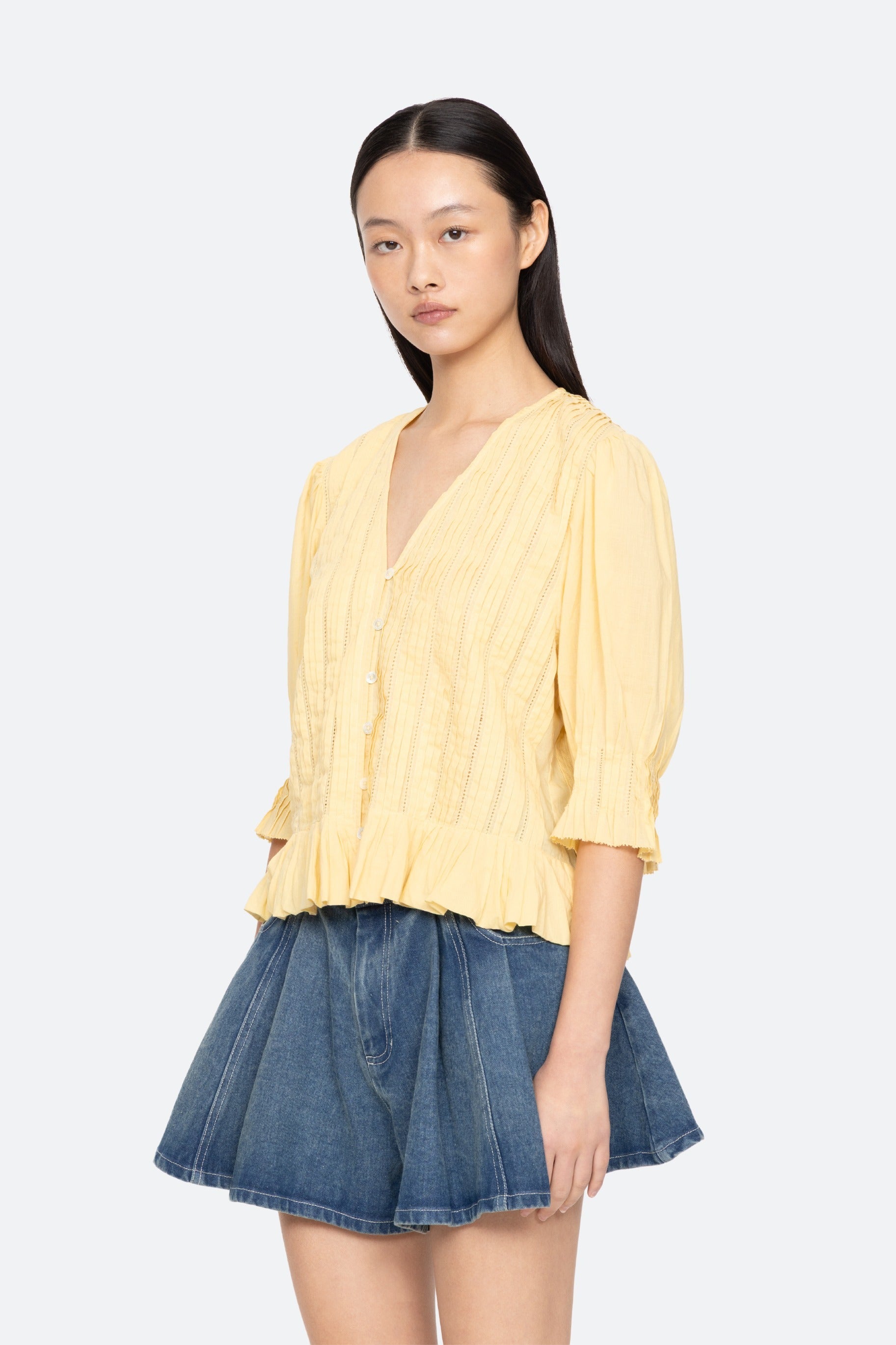 ALBERTE SOLID BUBBLE SLV BLOUSE (D1)