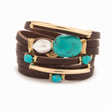 Brown Leather Shred w/ Gold and Turquoise