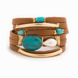 Tan Leather Shred w/ Gold and Turquoise