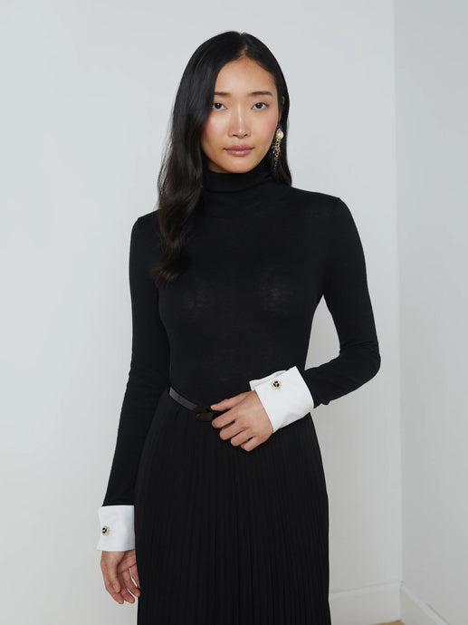 Flora Poplin Cuff Turtleneck in Black/White