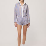 Double Layer Effect Shirt Blue Brown Stripe