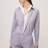 Double Layer Effect Shirt Blue Brown Stripe