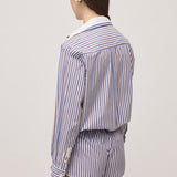 Double Layer Effect Shirt Blue Brown Stripe