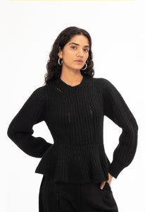 Freya Peplum Sweater Black