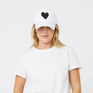 Heart Patch Baseball Hat White/Black