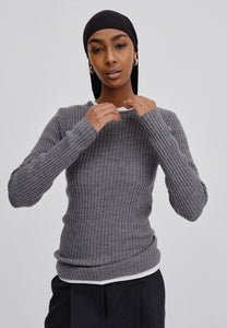 Camb Blouse Merino Wool Grey Melange