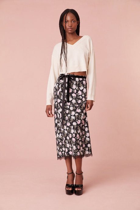 Castle Floral Satin Skirt Night Pearl
