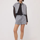 Balloon-Effect Shirt Top Grey Stripe