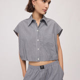Balloon-Effect Shirt Top Grey Stripe