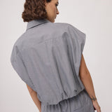 Balloon-Effect Shirt Top Grey Stripe