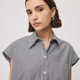 Balloon-Effect Shirt Top Grey Stripe