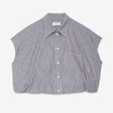 Balloon-Effect Shirt Top Grey Stripe