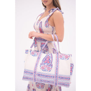 Blue Pink Paisley Large Canvas Tote Bag