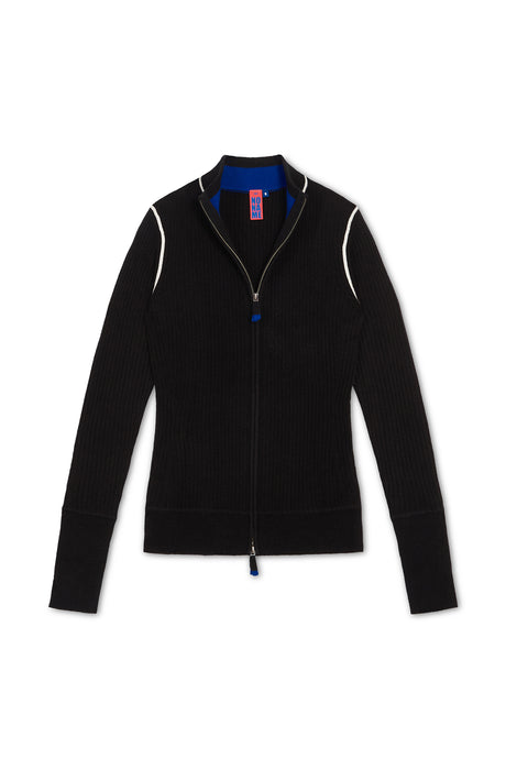 Simone Zip Up Cardigan Black/Eco Paper Trim