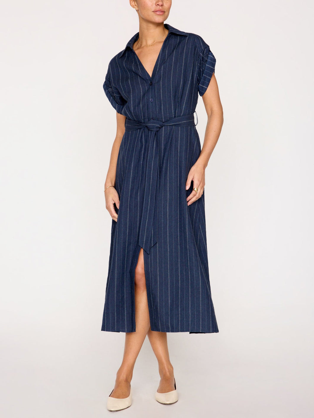 Fia Belted Dress Navy Pinstripe