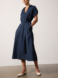 Fia Belted Dress Navy Pinstripe