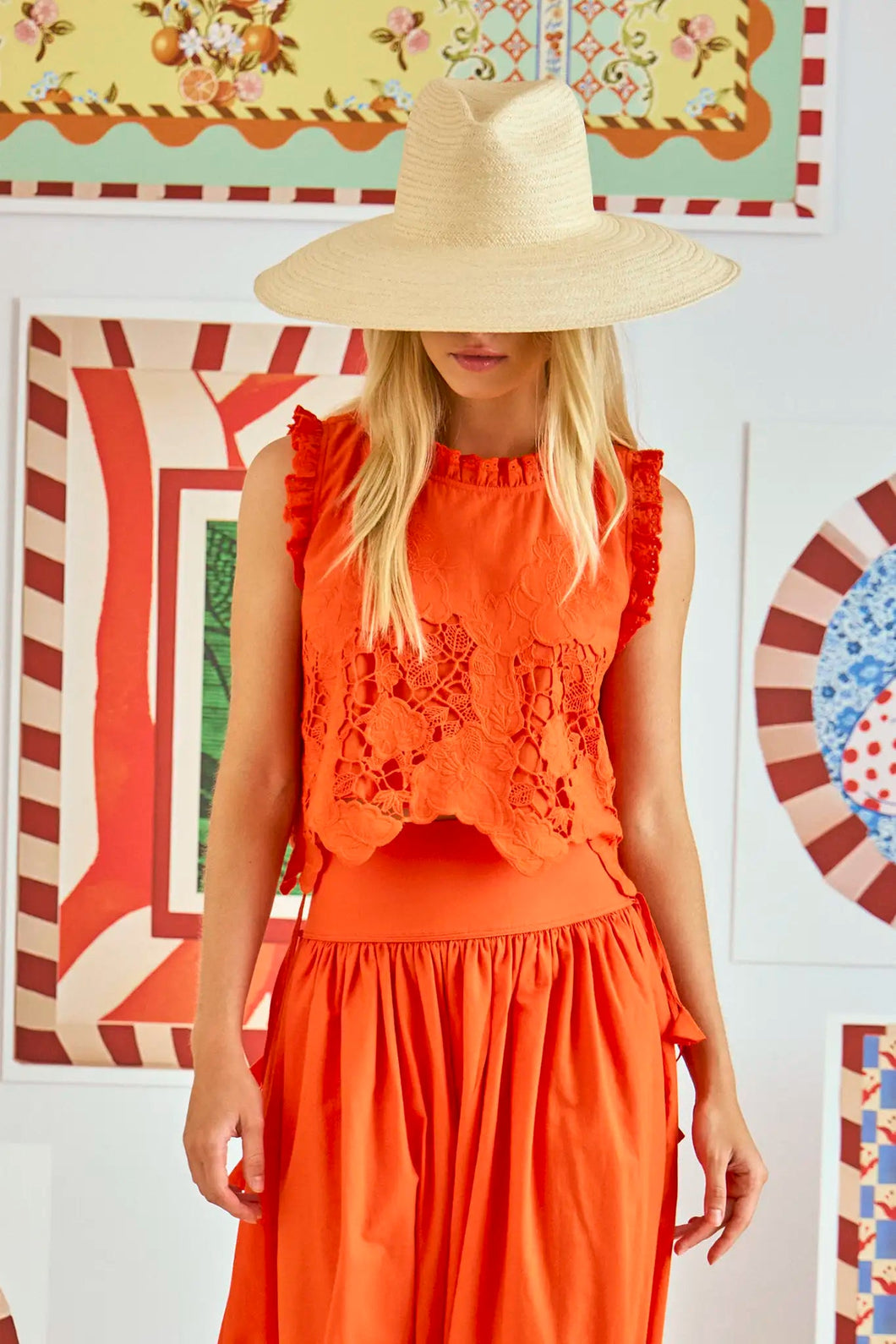Francesca Top Tangerine Tango Embroidery