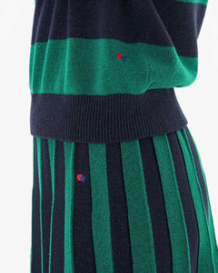 Héloise Accordion Skirt Navy/Green Stripe