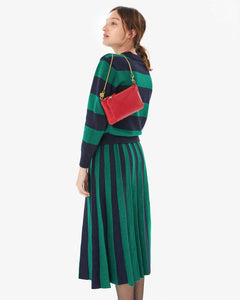 Héloise Accordion Skirt Navy/Green Stripe