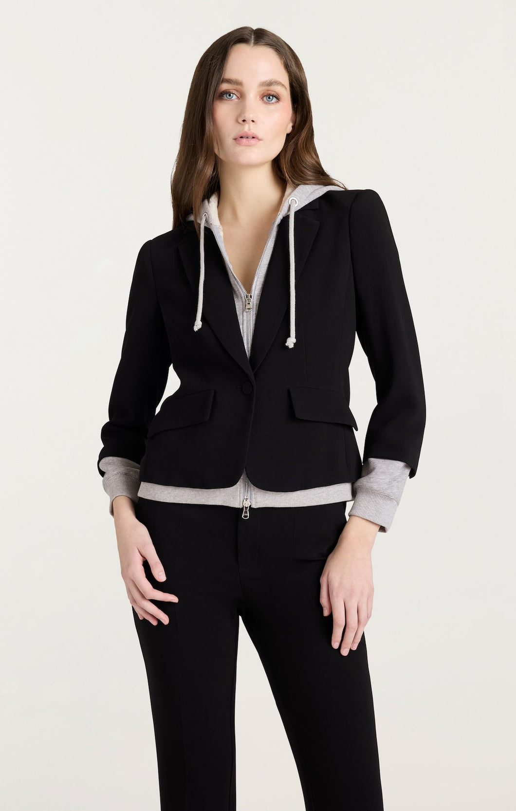 Zip Up Le Petite Khloe Blazer Black/Heather Grey