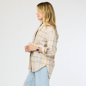 Mia Ruffle Cabin Plaid Flannel Light Taupe Multi