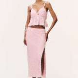 LoveShackFancy Silvia Floral Crepe Midi Skirt Lemon Haze