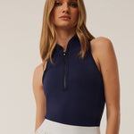 Sleeveless Vesta Mock Neck Top Maltese Blue front
