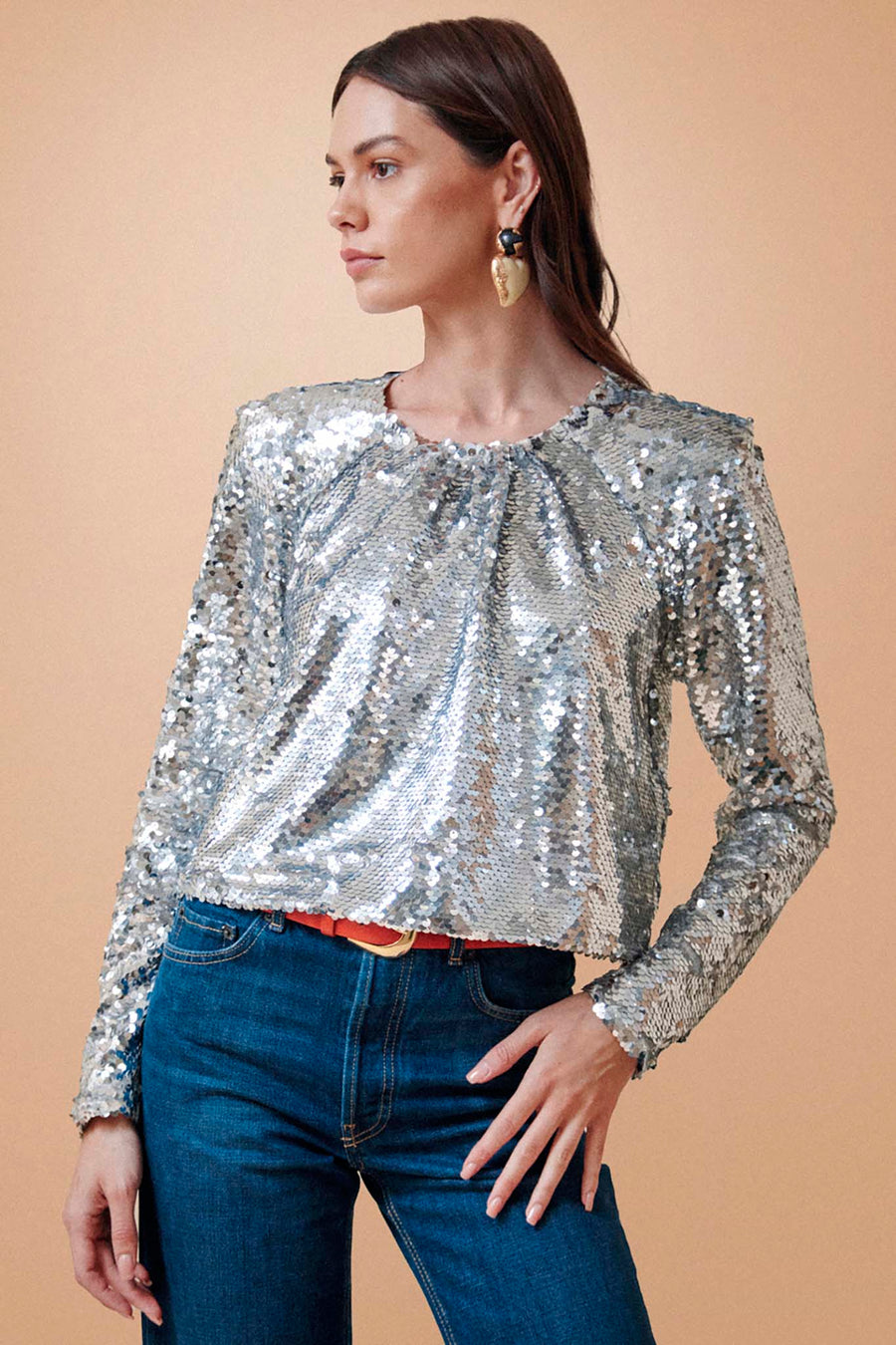 Libby Top Silver Sequin