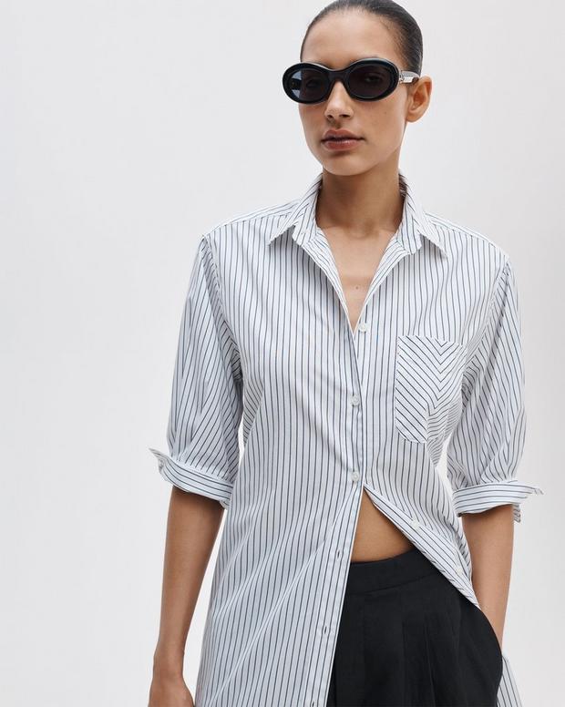 rag & bone Lucia Striped Cotton Mini Dress Navy/Stripe - back