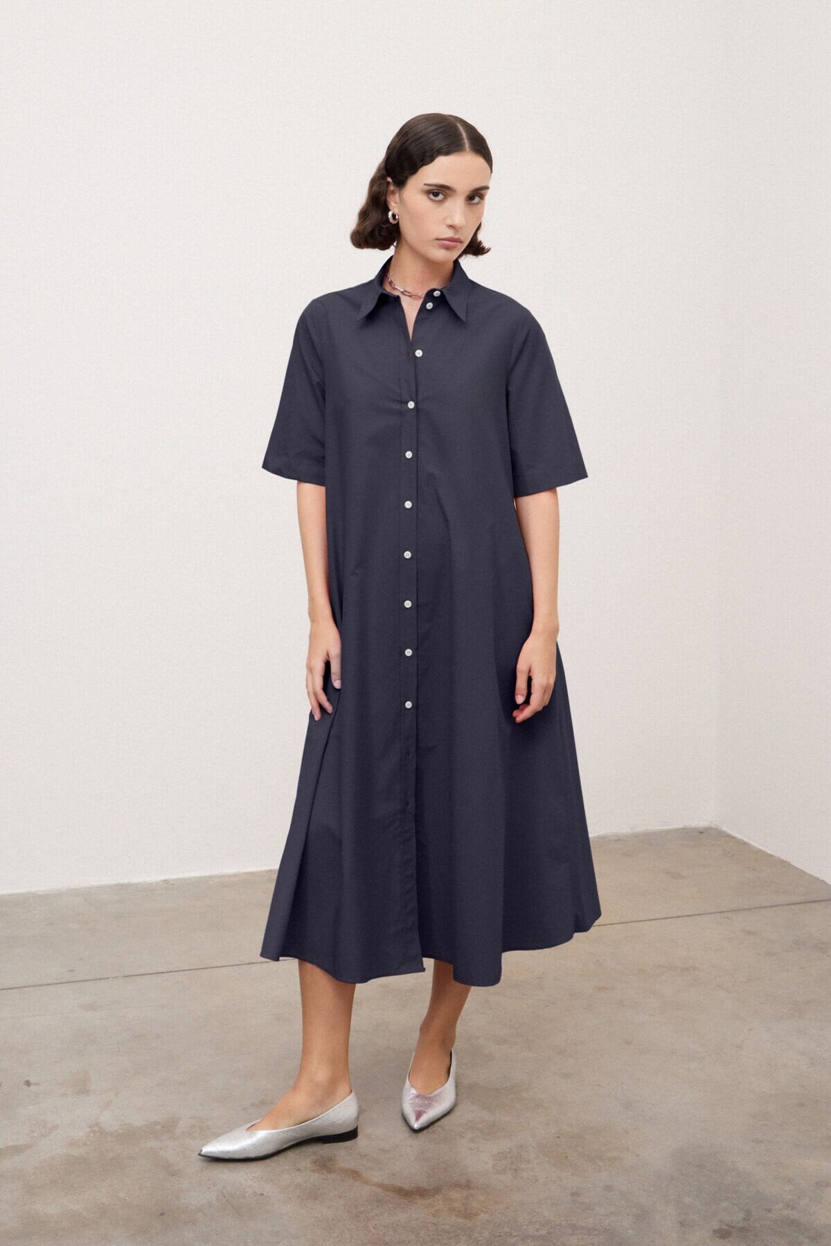 poplin shirt dress Women's Cinched Poplin Above-Knee Shirtdress Oceana Regular Size XXL