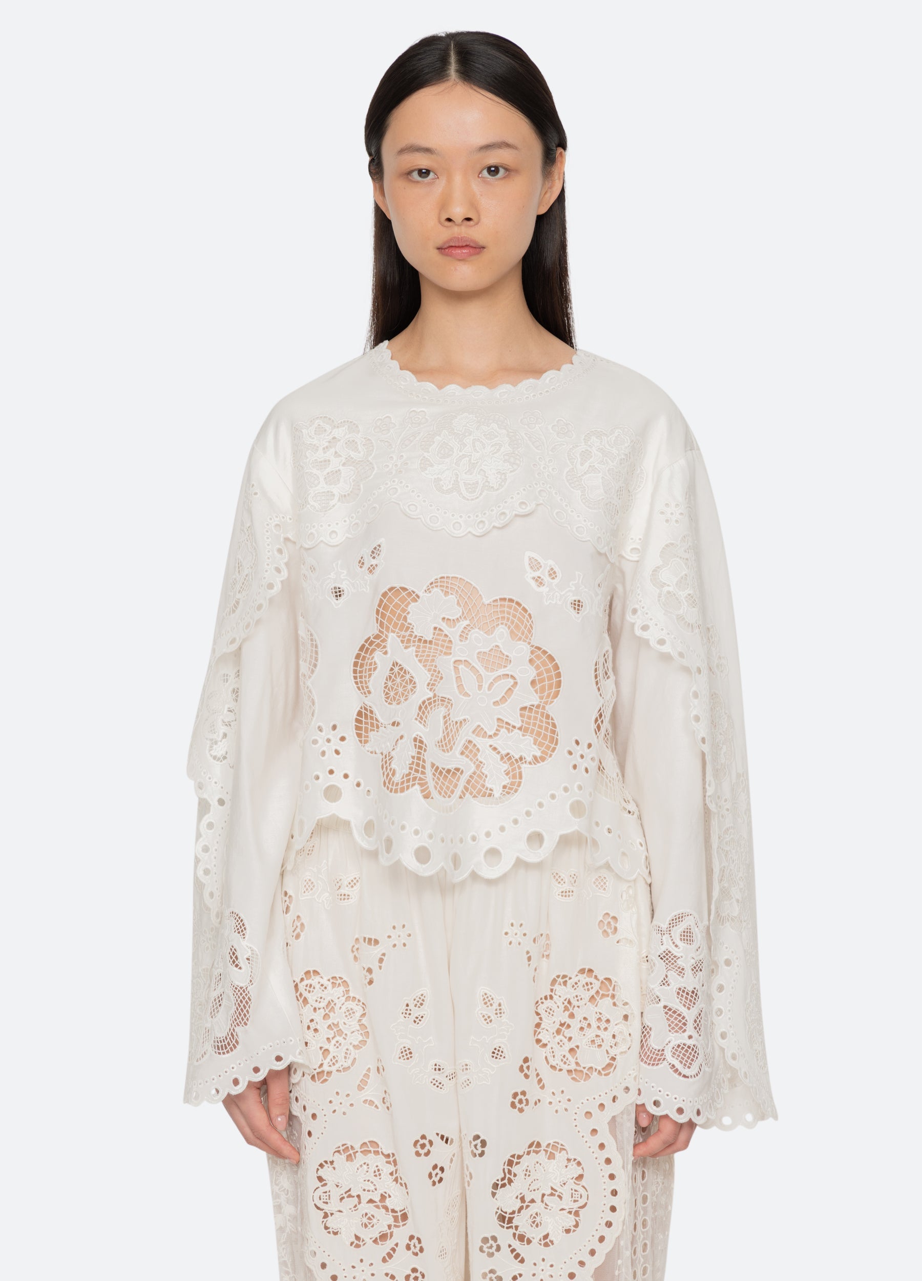 Sea NY Gardener Emb L/Slv Blouse White front