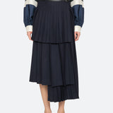 Sea NY Taliyah Suiting Pleated Midi Skirt Navy front