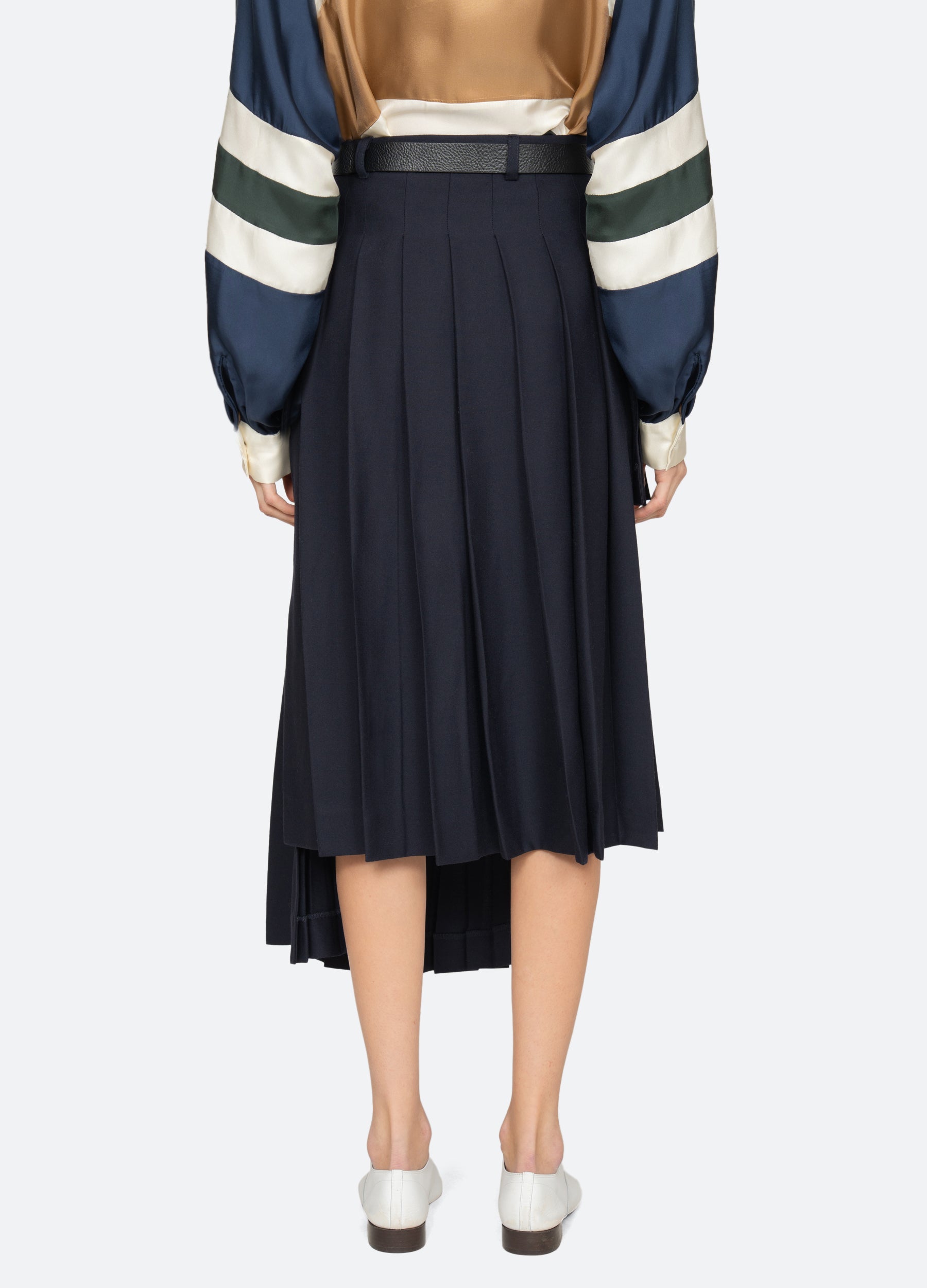 Sea NY Taliyah Suiting Pleated Midi Skirt Navy detail