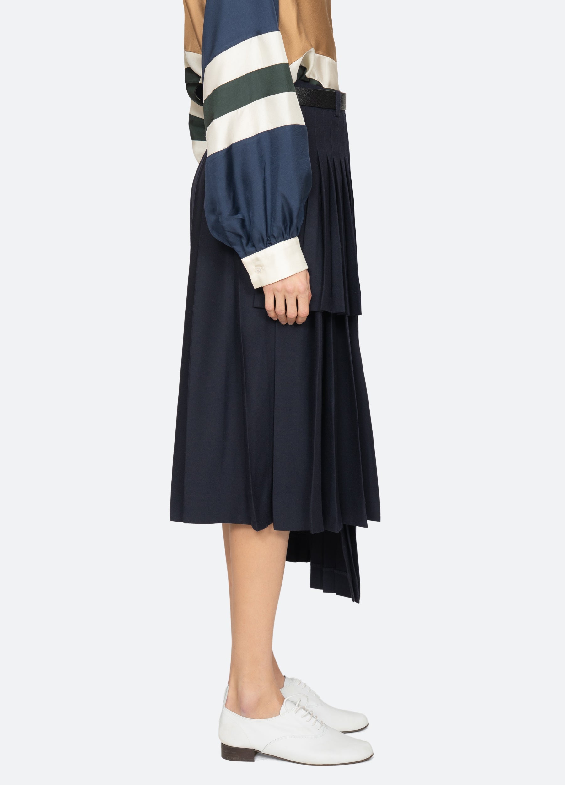 Sea NY Taliyah Suiting Pleated Midi Skirt Navy back