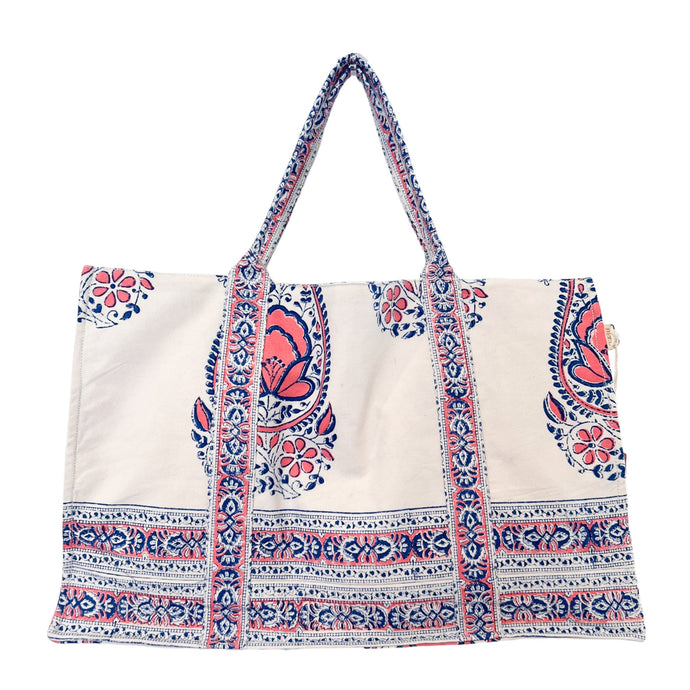 Blue Pink Paisley Large Canvas Tote Bag
