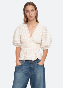 Mable Cambric Puff Sleeve Top Cream