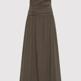 Gathered Strapless Tie Back Dress Khaki