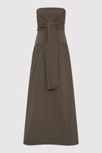Gathered Strapless Tie Back Dress Khaki