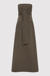 Gathered Strapless Tie Back Dress Khaki