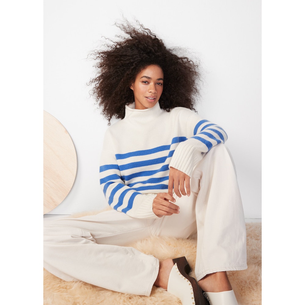The Lucca Sweater French Cream/Royal Blue