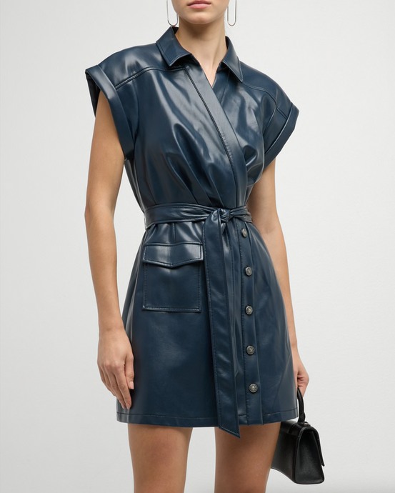Tena Vegan Leather Dress Navy